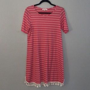 Coral dress with white stripes. Size M.